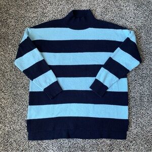 Nautical Mock Neck Navy Blue Stripped Sweater, Loft Size Large Petite